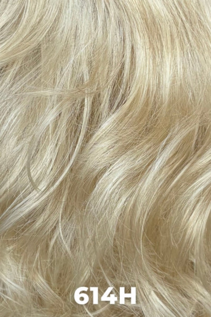 Close-up of blonde hair with a color code 614H.