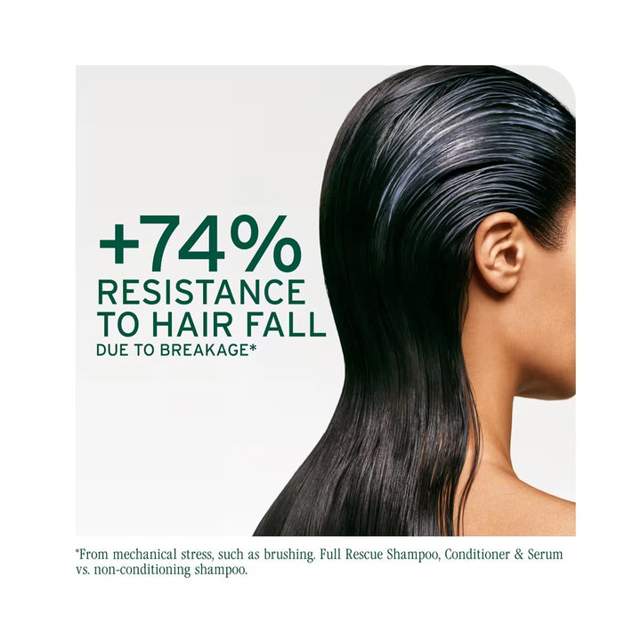 Advertisement for hair care product with text about resistance to hair fall on a white background