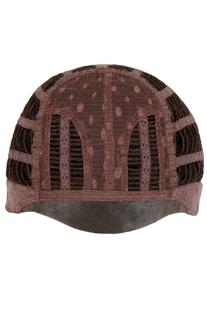 Brown beanie with textured pattern on a white background