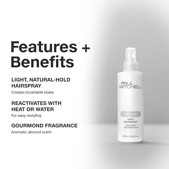 White hairspray bottle with text on a gray background
