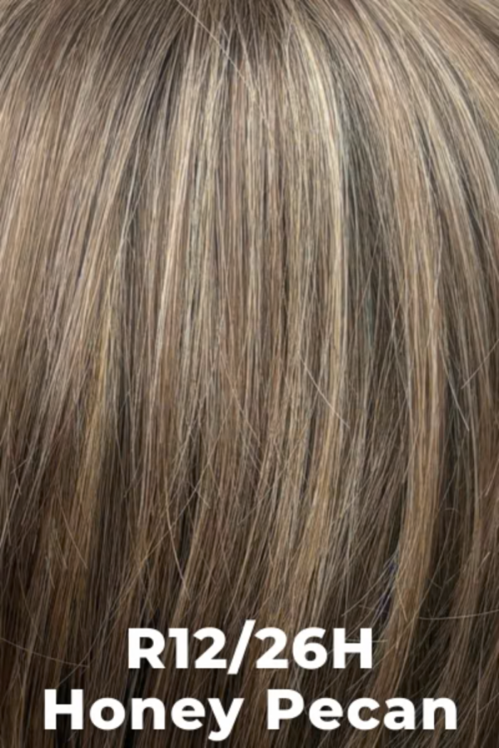 Close-up of hair with 'R12/26H Honey Pecan' color label.