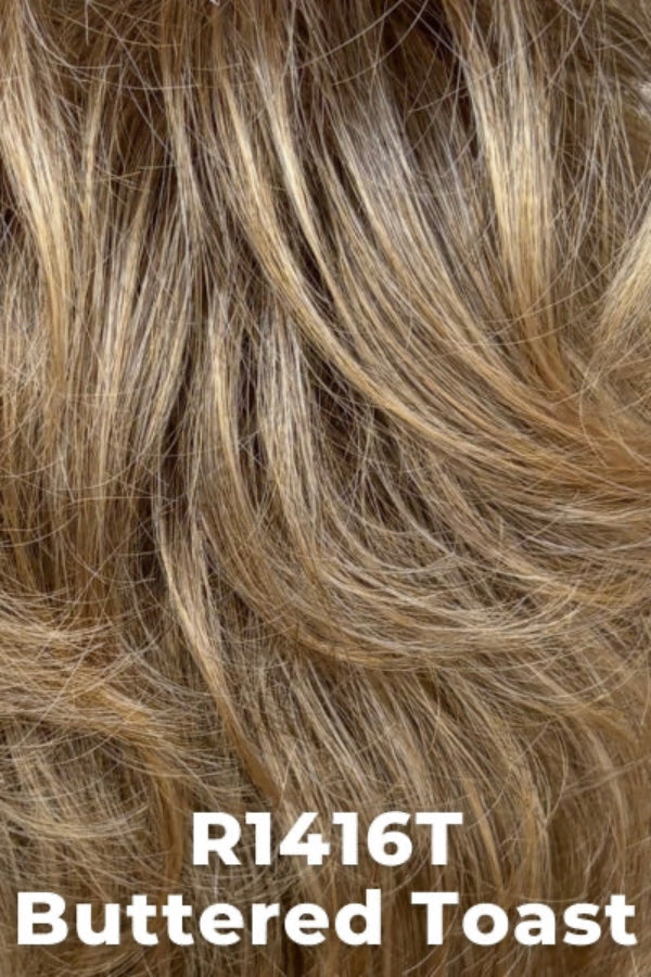 Close-up of hair color swatch labeled 'Buttered Toast' with code R1416T.