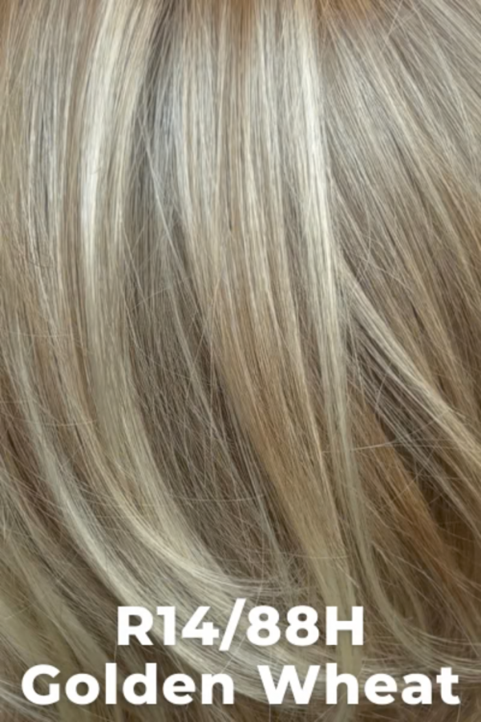 Close-up of blonde hair with color code R14/88H and label 'Golden Wheat'.