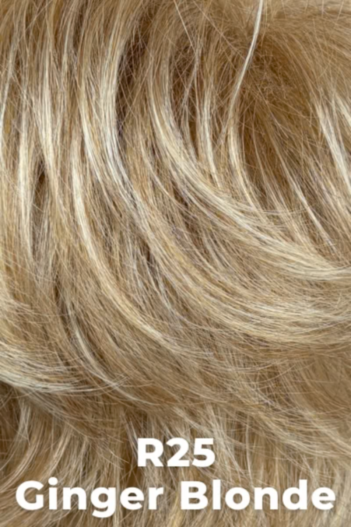 Close-up of ginger blonde hair with color code R25.