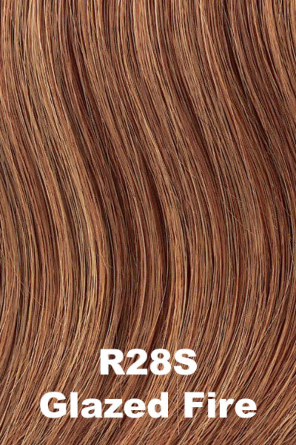 Close-up of brown hair extensions labeled R28S Glazed Fire
