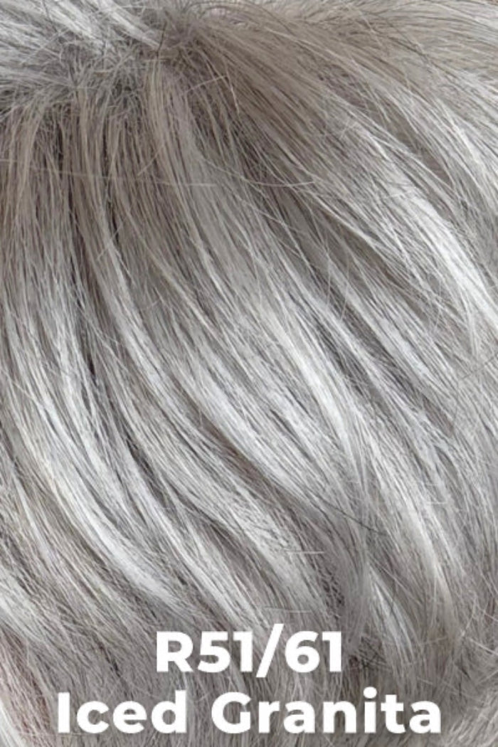 Close-up of gray hair with color code R51/61 and 'Iced Granita' text.