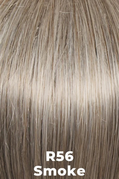 Close-up of straight hair in a light ash blonde shade with cool gray undertones, labeled 'R56 Smoke'.