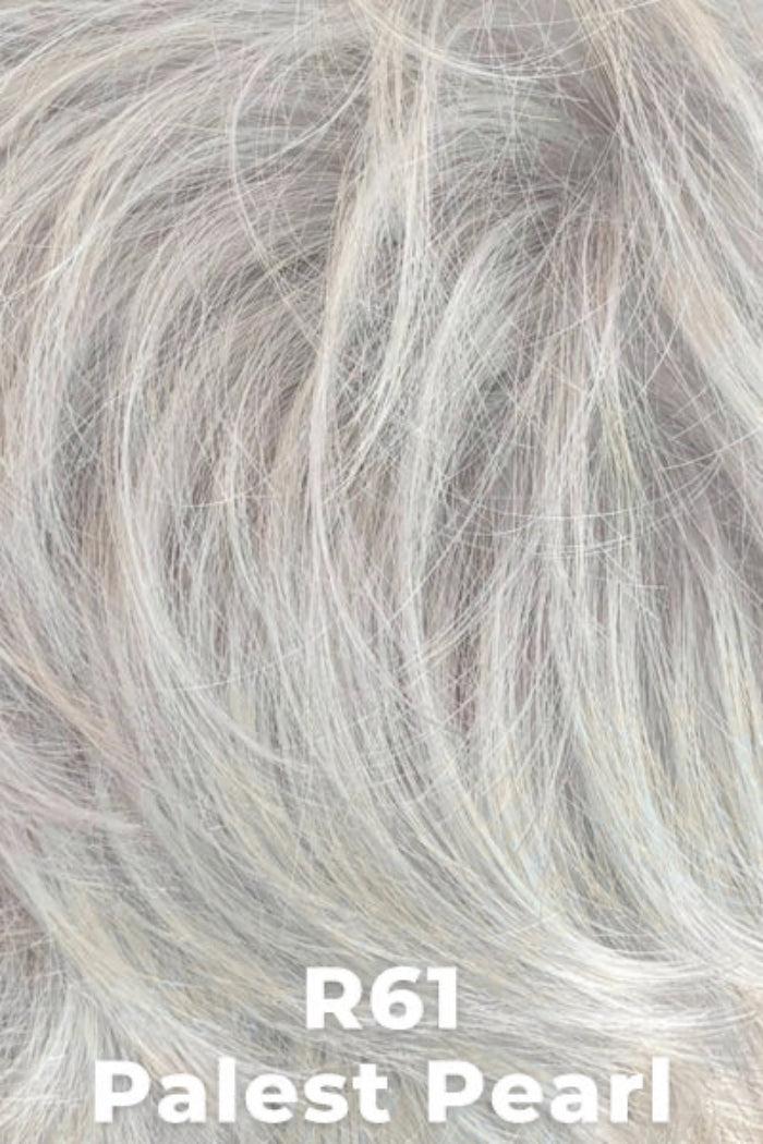 Close-up of gray hair with 'R61 Palest Pearl' label