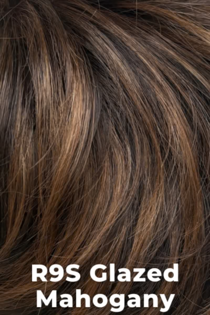 Close-up of hair color R9S Glazed Mahogany with brown and blonde tones.