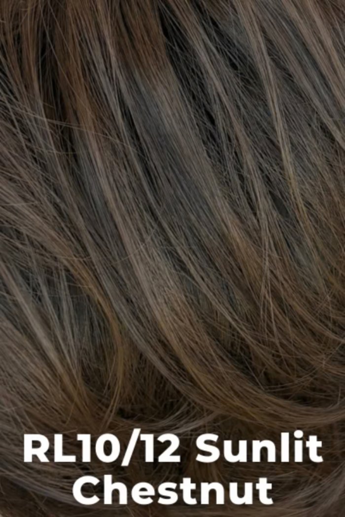 Close-up of hair with RL10/12 Sunlit Chestnut color label.