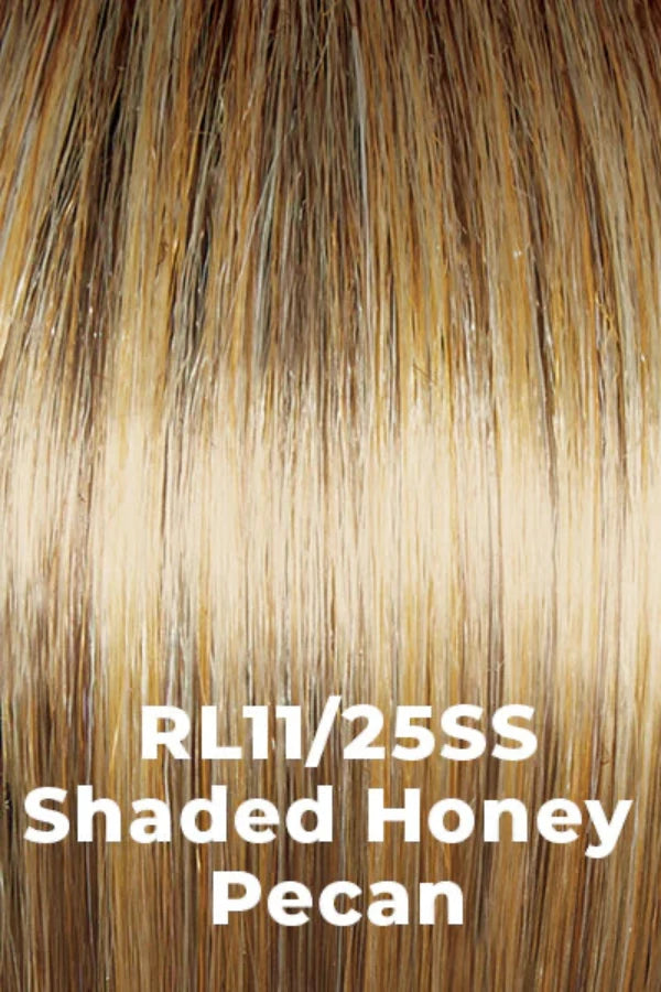 Close-up of hair extensions with 'RL11/25SS Shaded Honey Pecan' text.