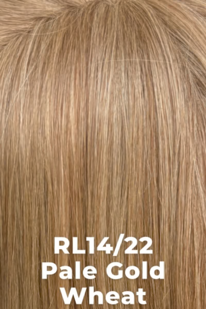 Close-up of blonde hair with text 'RL14/22 Pale Gold Wheat' on a white background