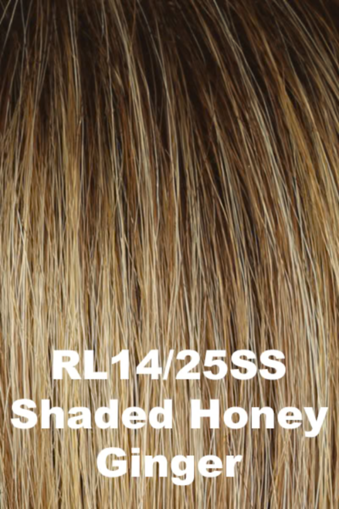 Close-up of hair strands with 'RL14/25SS Shaded Honey Ginger' text overlay