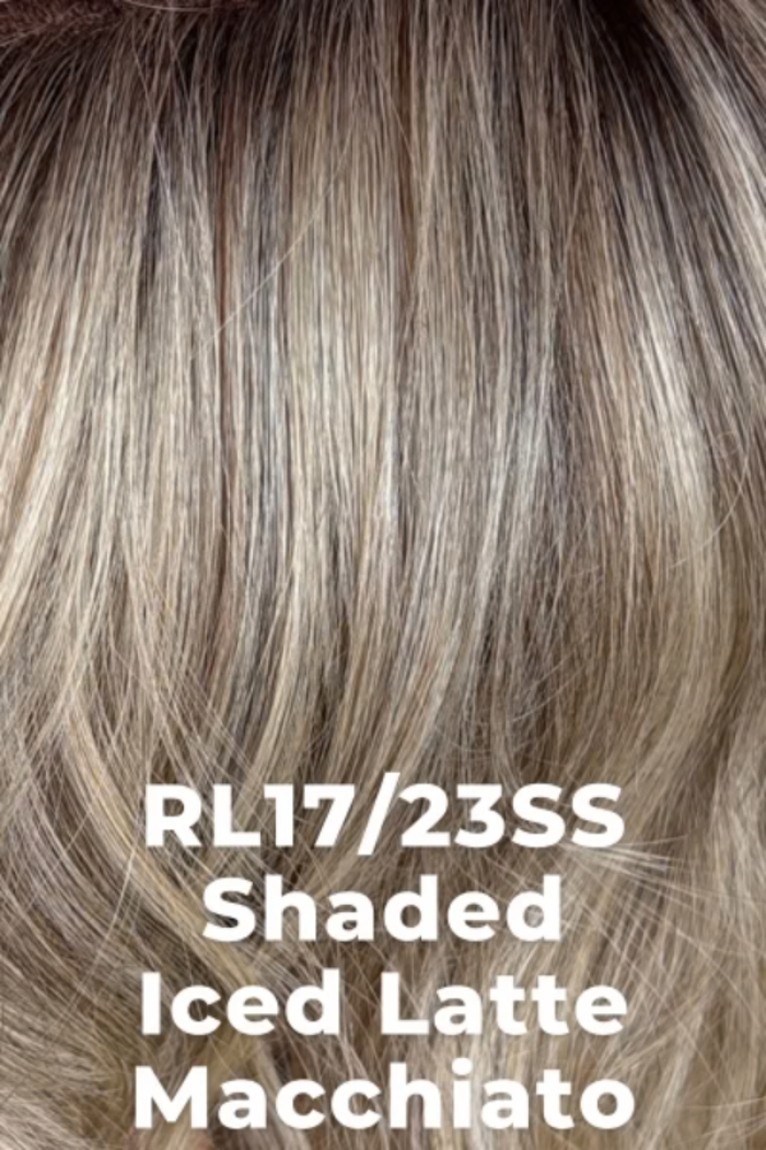 Blonde hair color swatch labeled RL17/23SS Shaded Iced Latte Macchiato.
