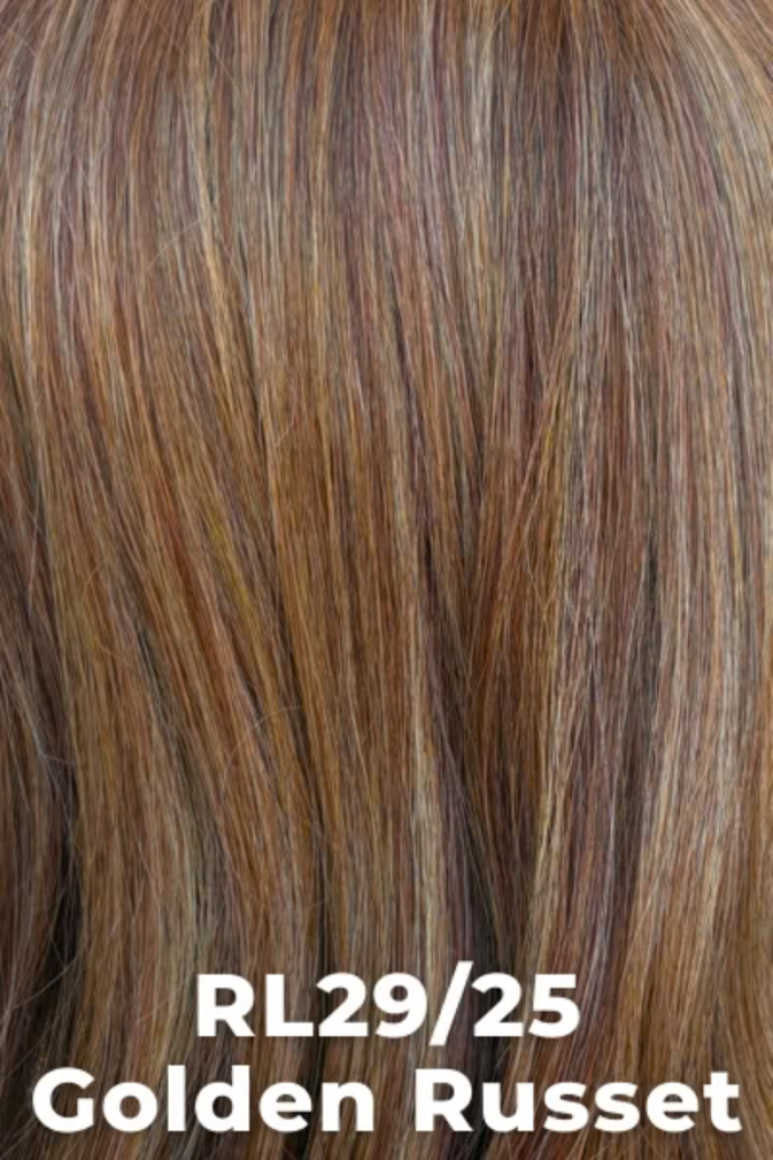 Close-up of hair with 'RL29/25 Golden Russet' color swatch.