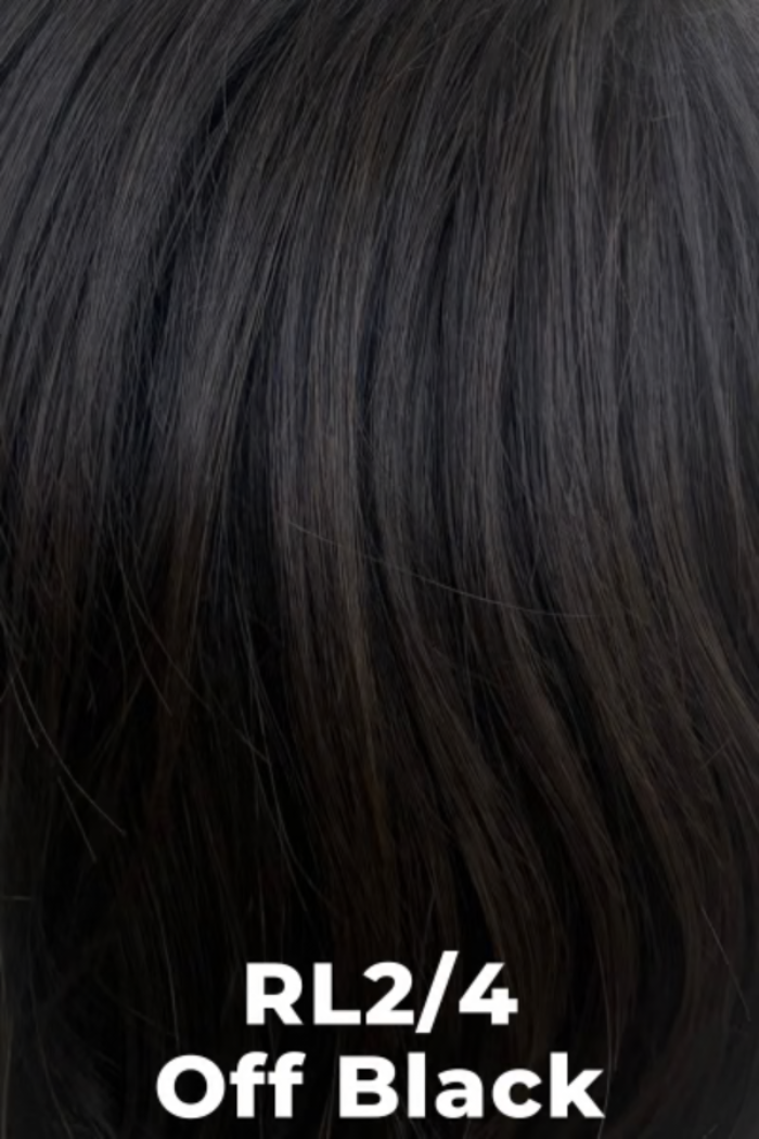 Close-up of black hair with 'RL2/4 Off Black' text overlay