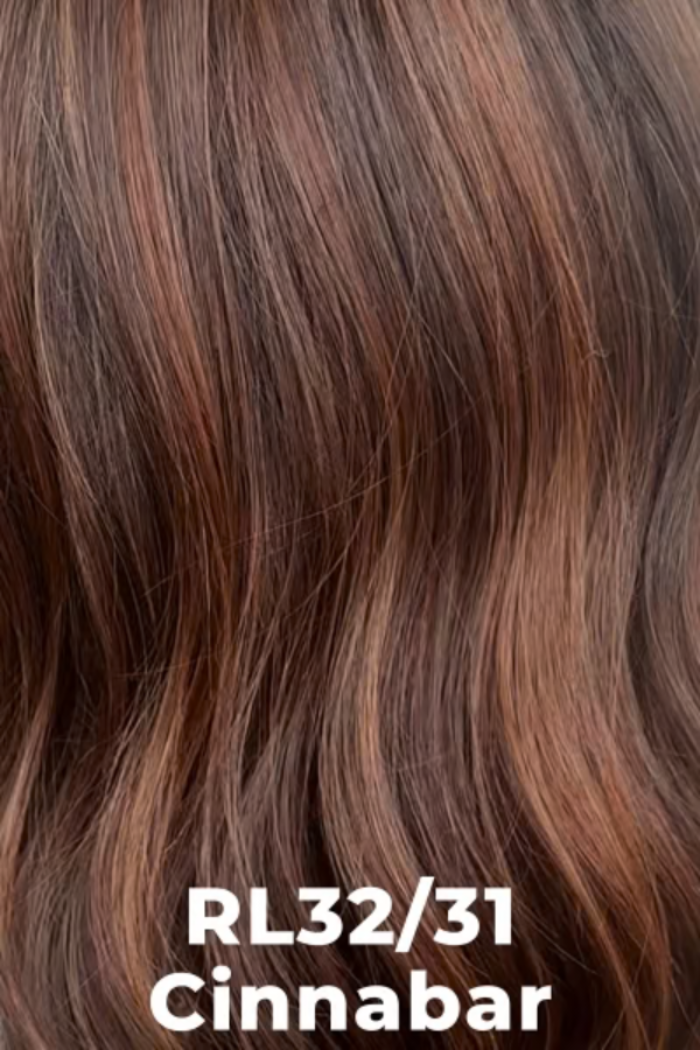 Close-up of wavy hair with a color label 'RL32/31 Cinnabar'.