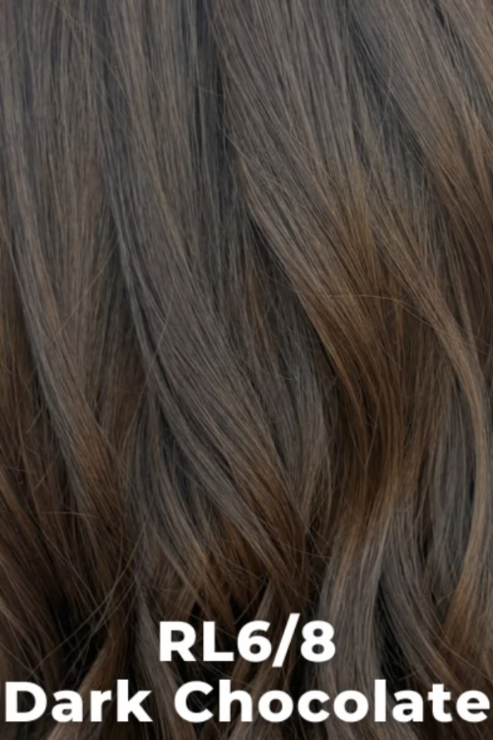 Close-up of dark chocolate hair color with RL6/8 label