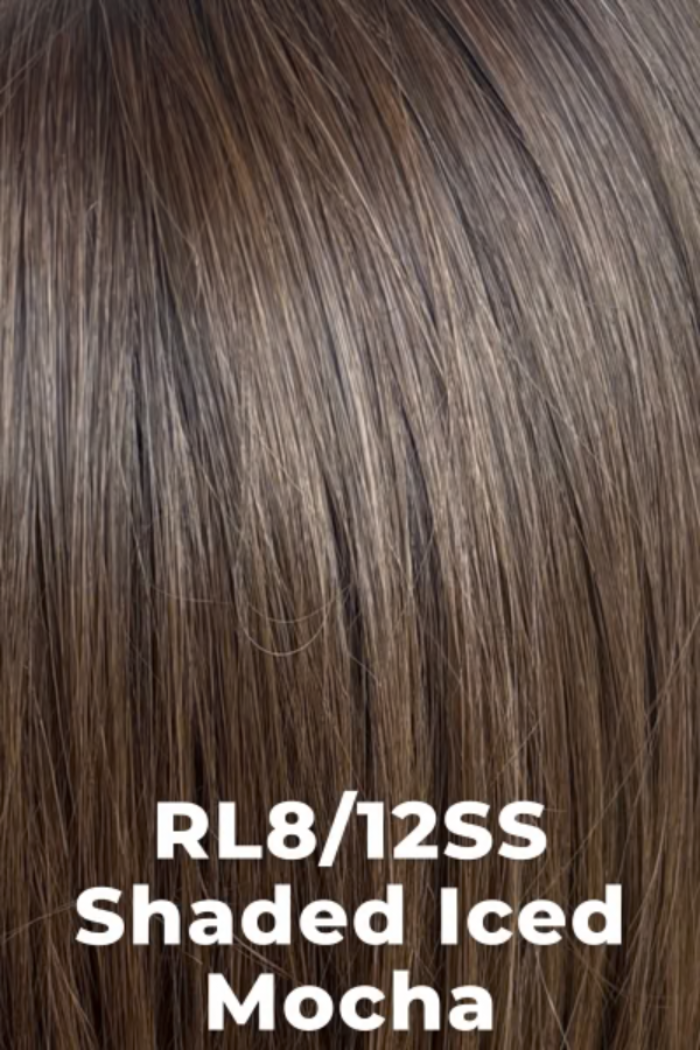 Close-up of brown hair with text 'RL8/12SS Shaded Iced Mocha' on a white background