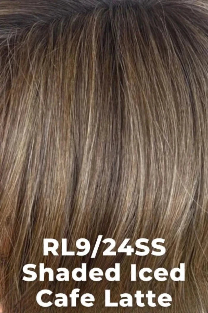 Close-up of brown hair with text 'RL9/24SS Shaded Iced Cafe Latte'.