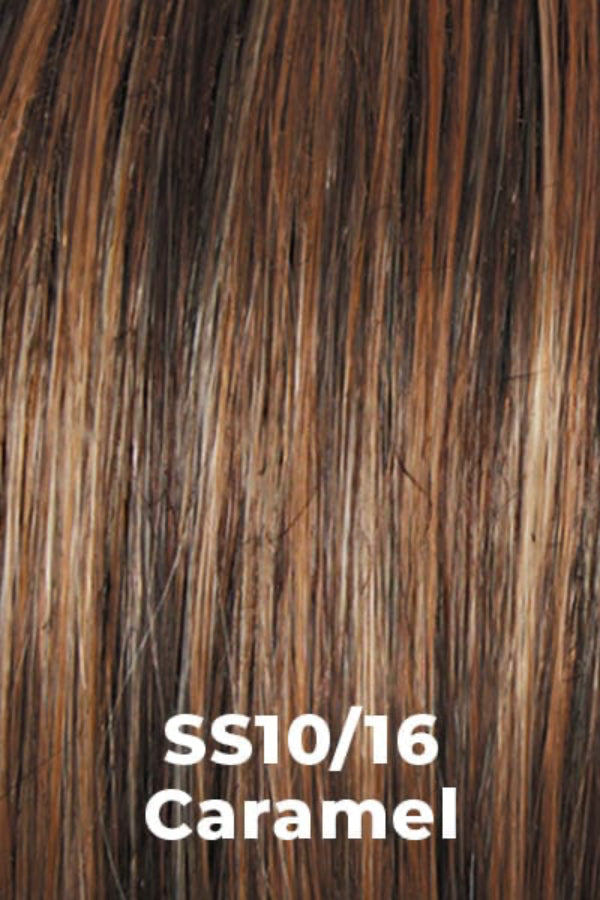 Hair color swatch labeled SS10/16 Caramel with brown and blonde strands.