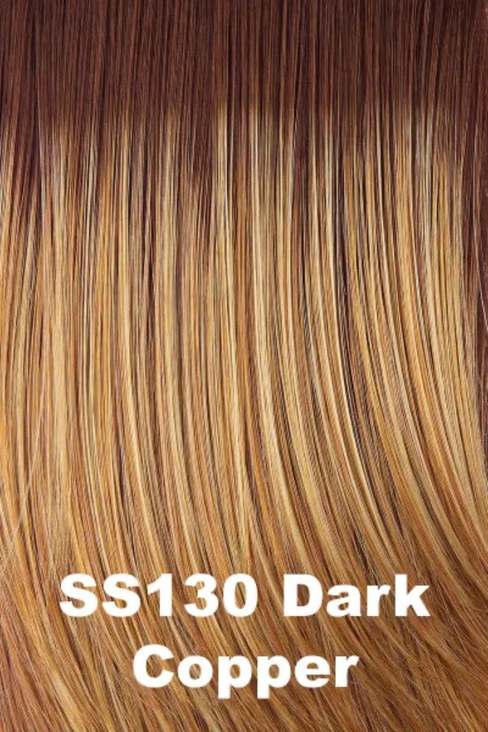 A close-up hair color swatch showing straight, glossy strands in a dark copper blonde shade, with the text 'SS130 Dark Copper' overlaid at the bottom.