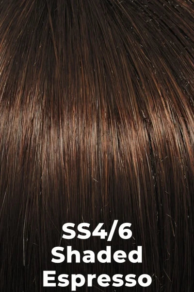 Close-up of straight dark brown hair with subtle warm brown highlights, labeled 'SS4/6 Shaded Espresso' in white text at the bottom.