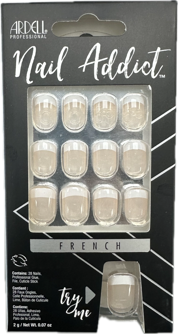 Ardell Nail Addict Artificial Nail Set Classic French Tip image of nails with try me