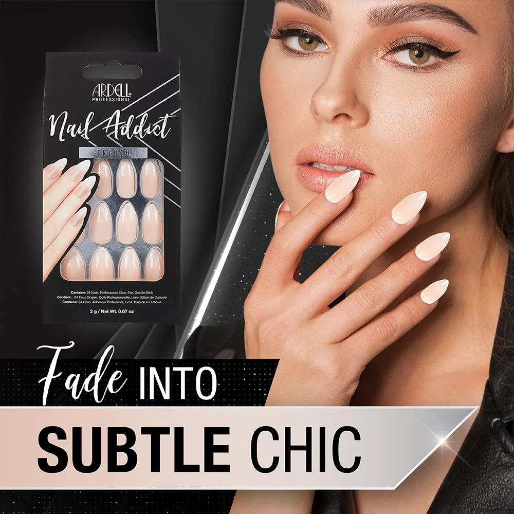 Ardel Nail Addict women displaying artificial nails with french manicure