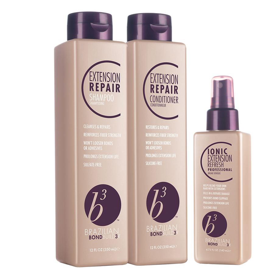 b3 Brazilian Bond Builder Extension Repair Trio 12 oz shampoo 12 oz conditioner and 4.75 oz refresh spray