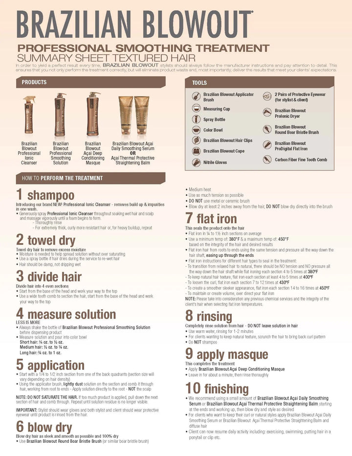 Brazilian Blowout 3-Step Professional Starter Kit image of professional summary sheet
