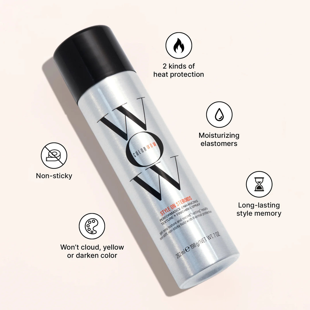Color Wow Style on Steroids Color Safe Texturizing Spray image of features and benefits