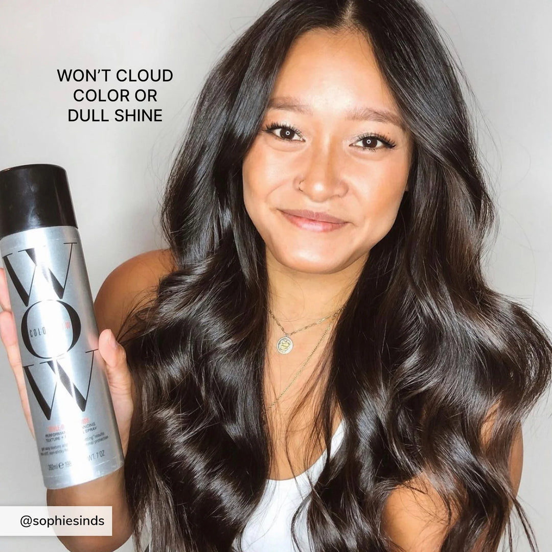 Color Wow Style on Steroids Color Safe Texturizing Spray image of model holding bottle