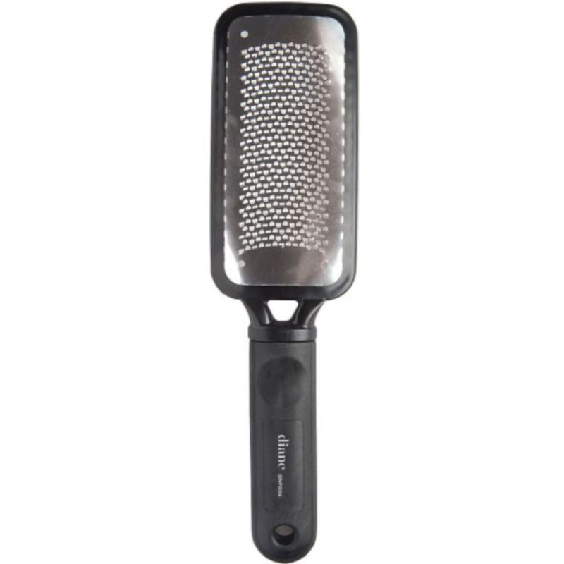 Black handheld grater on a white background