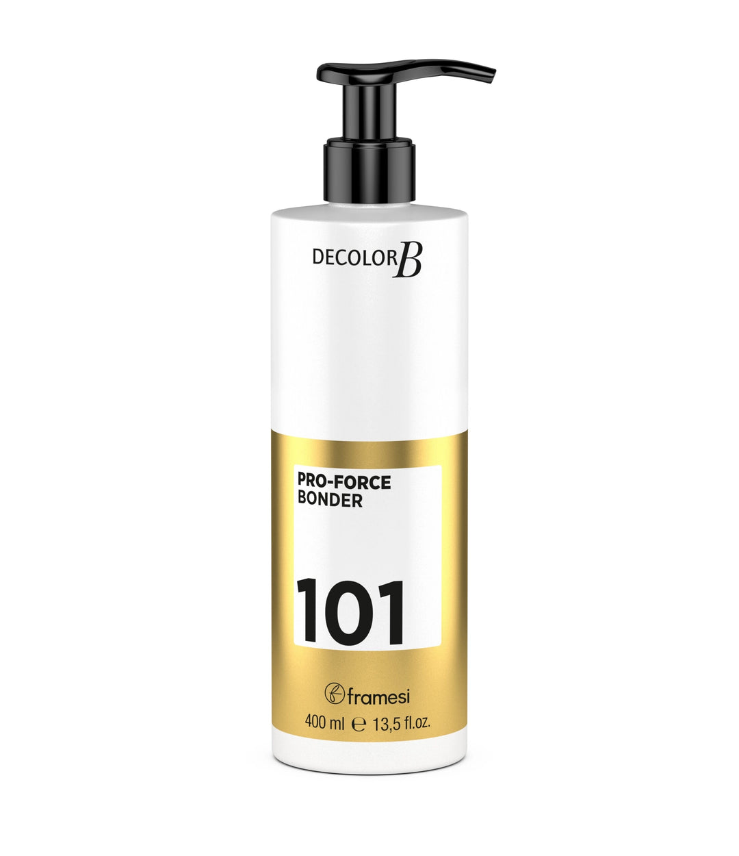 Bottle of Decolor B Pro-Force Bonder 101 with pump on a white background