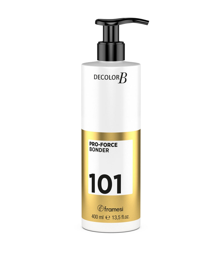 Bottle of Decolor B Pro-Force Bonder 101 with pump on a white background