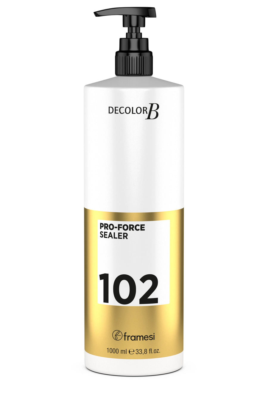 Bottle of Decolor B Pro-Force Sealer 102 with pump on a white background