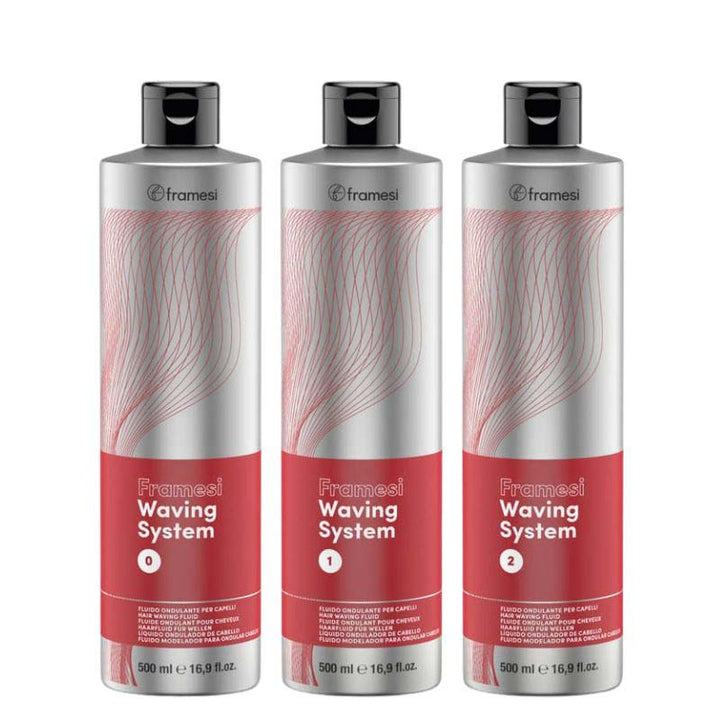 Three bottles of Framesi Waving System on a white background