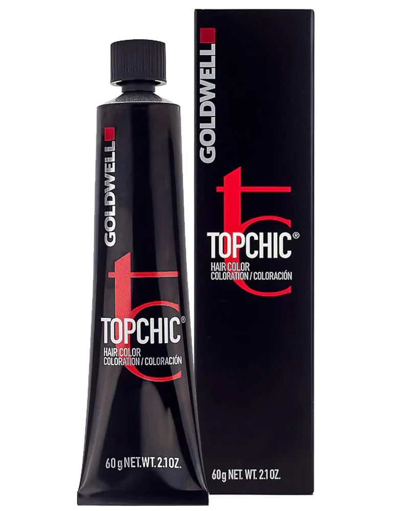 Goldwell Topchic hair color tube and packaging on a white background