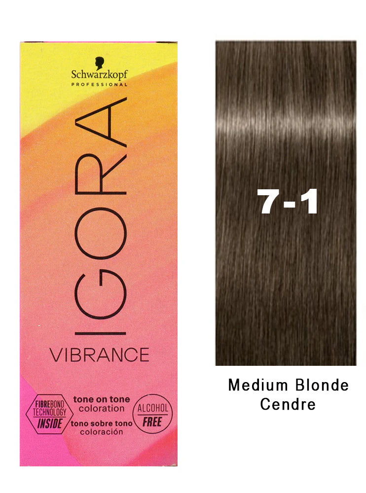 Schwarzkopf Igora hair color box with a sample of medium blonde hair color.
