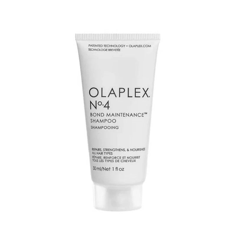 A 30 ml white squeeze tube of Olaplex No. 4 Bond Maintenance Shampoo, featuring black text on a clean white background.