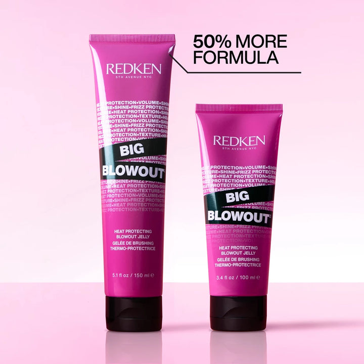 Two Redken Big Blowout hair products on a pink background