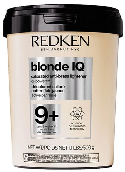Redken blonde IQ hair care product container on a white background