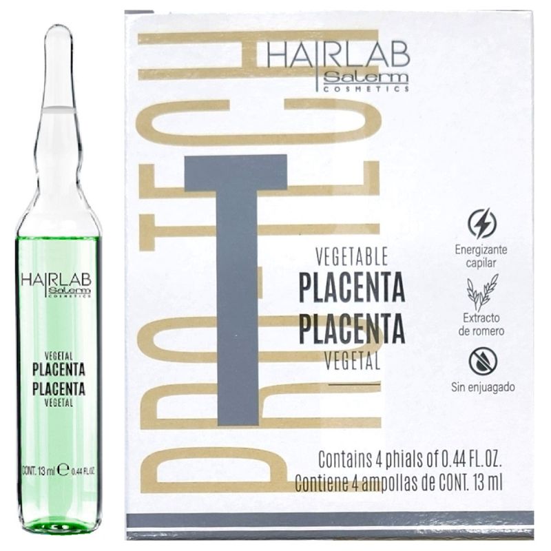 Packaging of SaLerm Cosmetics Hairlab Vegetable Placenta Reconstructor with one ampoule visible in front of the package.