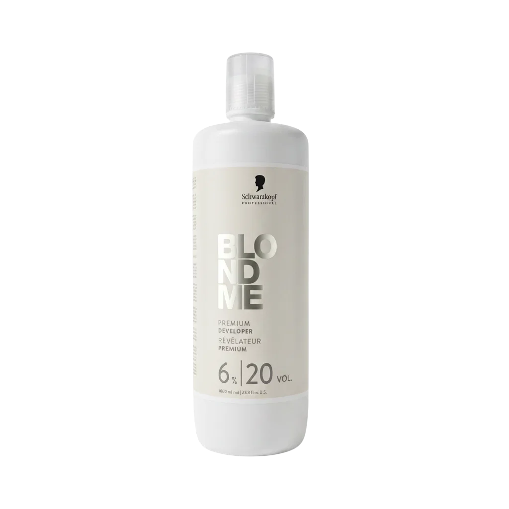 Schwarzkopf Blond Me hair color developer bottle on a white background