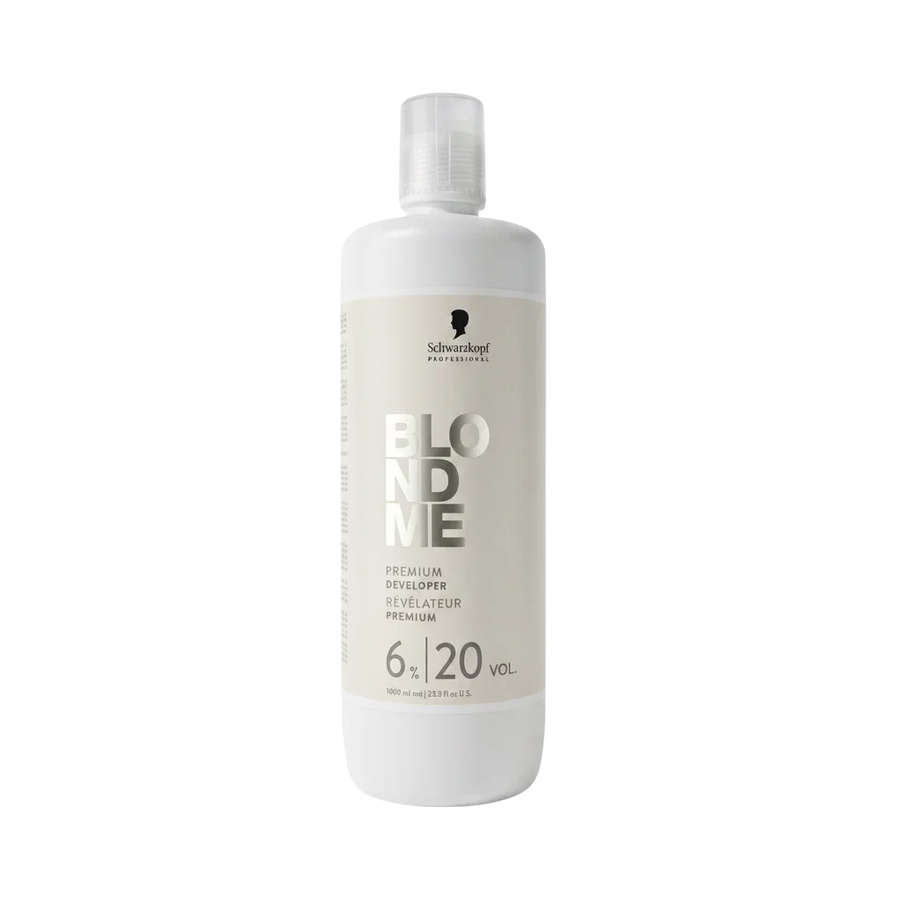 Schwarzkopf Blond Me hair color developer bottle on a white background