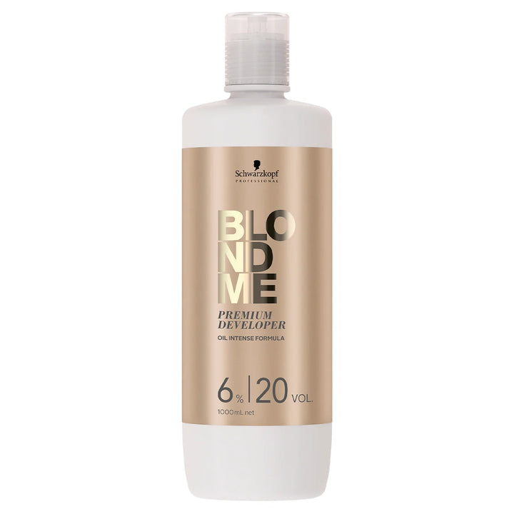 Schwarzkopf Blond Me Premium Developer bottle on a white background