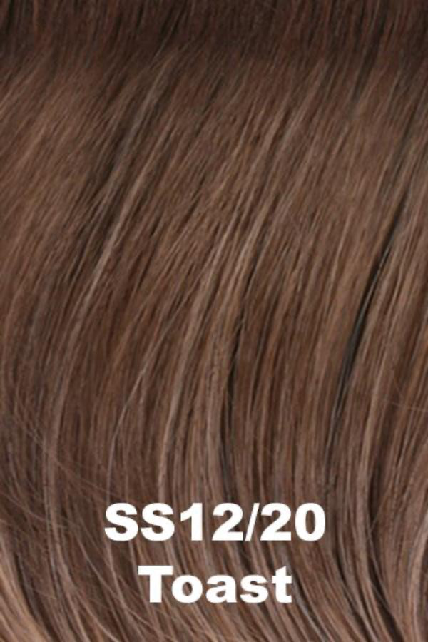 Close-up of brown hair extensions labeled SS12/20 Toast