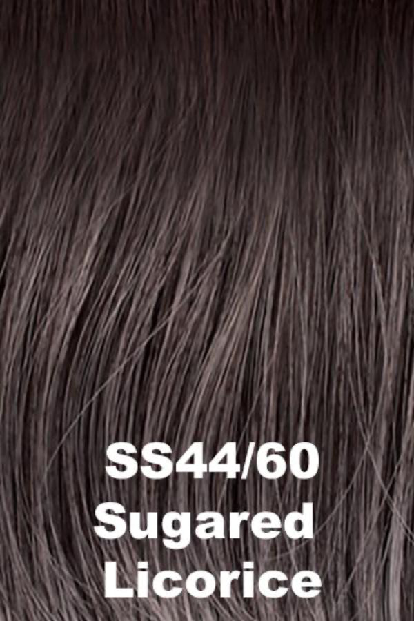 Close-up of dark brown hair extensions with 'SS44/60 Sugared Licorice' text.