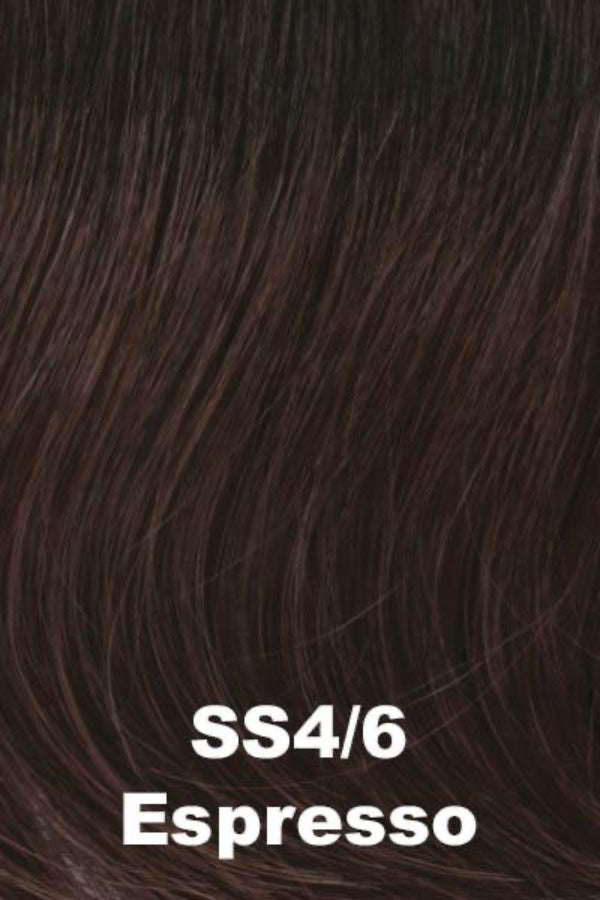 Close-up of dark brown hair with 'SS4/6 Espresso' label